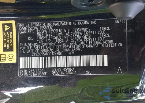 2013 Lexus Rx 350 z USA, uszkodzony, nr VIN 2T2ZK1BA8DC127308